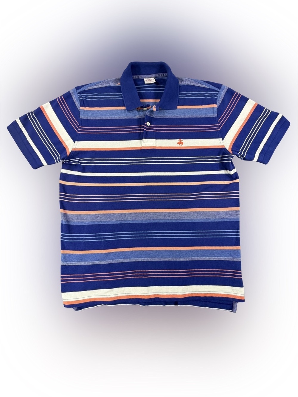 Men’s Brooks Brothers Royal Blue Striped Polo with Orange Accents Size M
